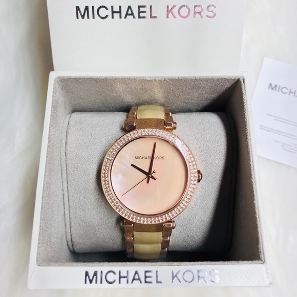 Michael Kors Accessories - NWT Michael Kor Mother Pearl and crystal watch